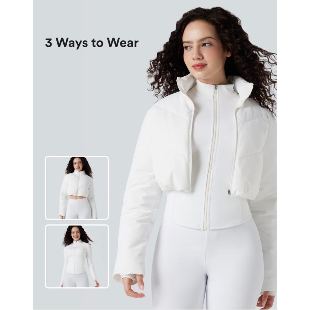 Halara Pufflex 3-in-1 White Stand Collar Cropped Puffer Coat Size Medium